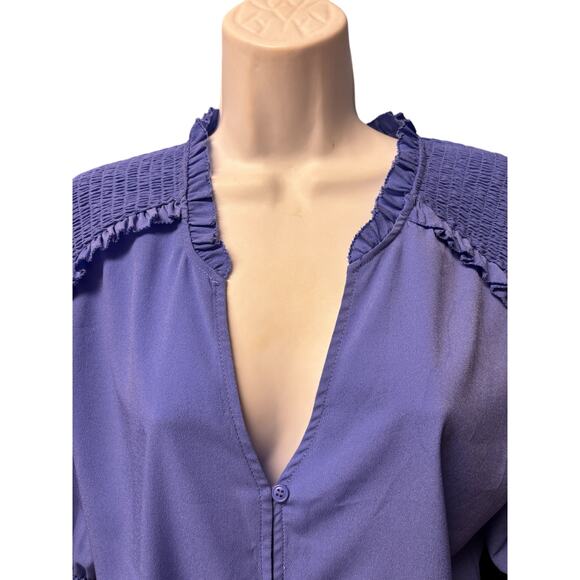 French Connection NWT Puff Sleeve Crepe Button-Up Top Size 12 Baja Blue Career - Picture 4 of 7
